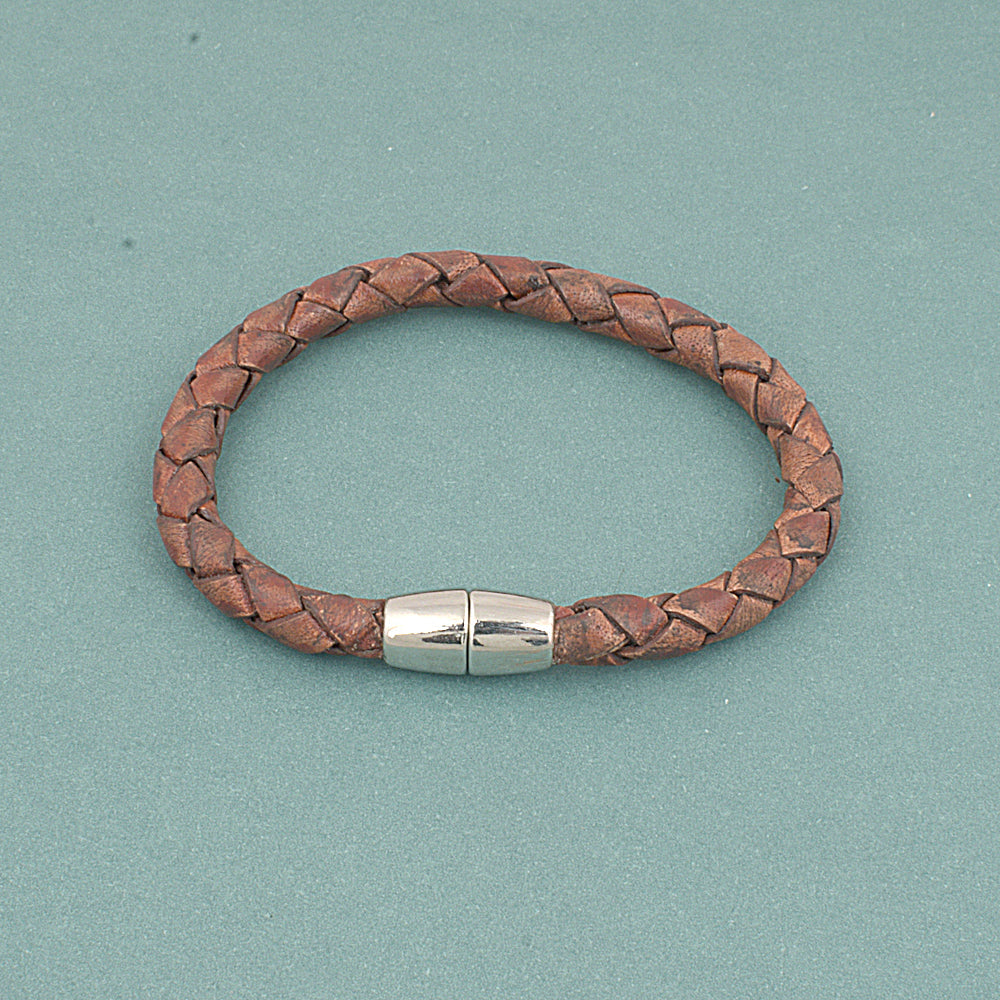 925 Sterling Silver Brown Rope Cord Original Leather Bracelet Wrist Band With Silver Magnetic Clasp For Girls and Women