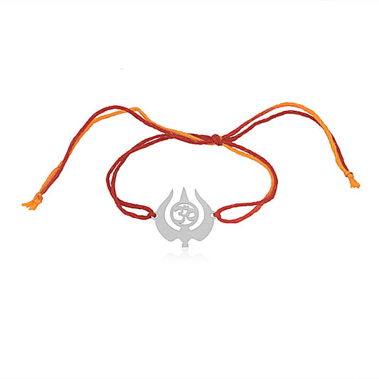 925 Sterling Silver Silver Laser Cut Om Trishul Rakhi For Brother