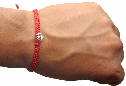 925 Sterling Silver Trishul Bracelet In Red Thread