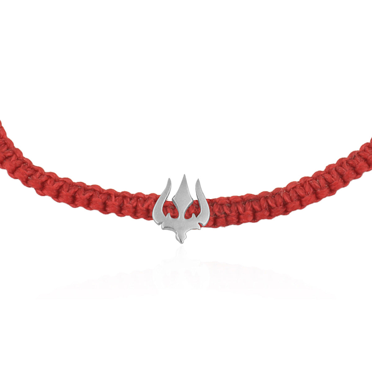 925 Sterling Silver Trishul Bracelet In Red Thread