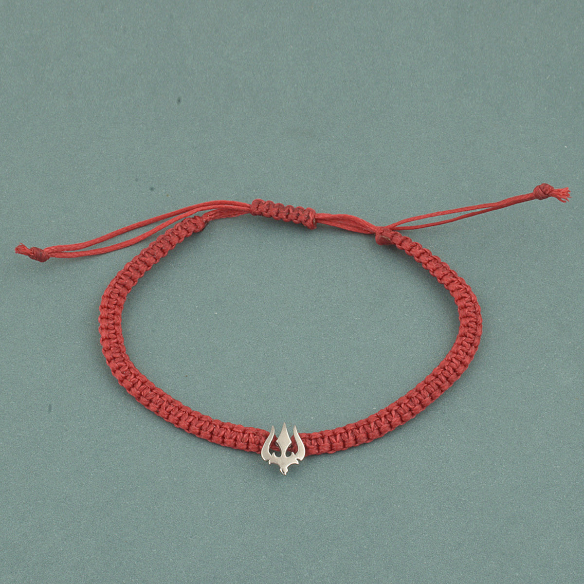 925 Sterling Silver Trishul Bracelet In Red Thread