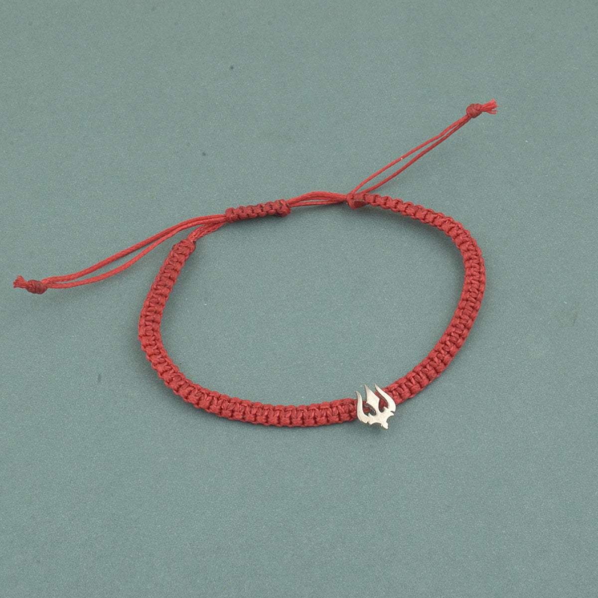 925 Sterling Silver Trishul Bracelet In Red Thread