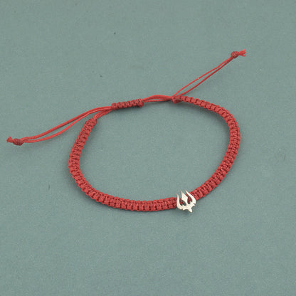 925 Sterling Silver Trishul Bracelet In Red Thread