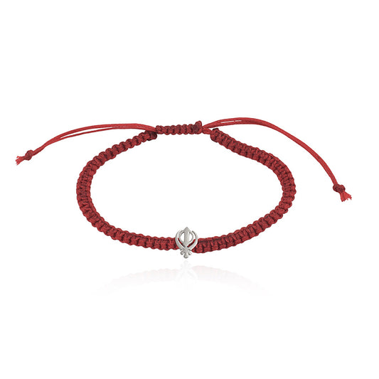 925 Sterling Silver Khanda Bracelet In Red Thread