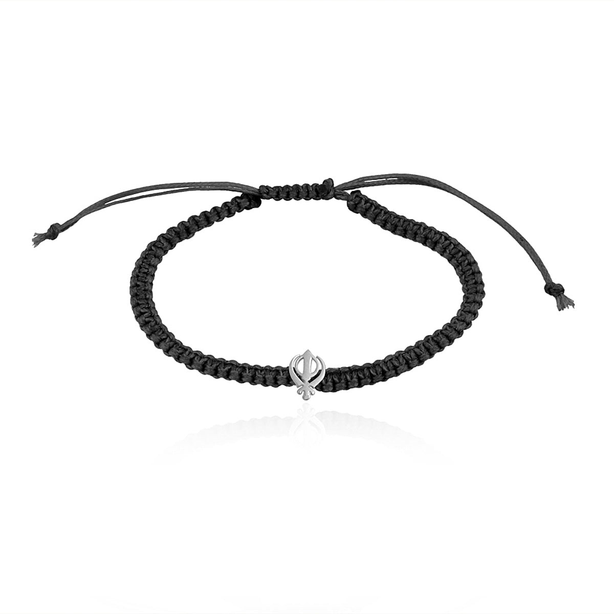 925 Sterling Silver Khanda Bracelet In Black Thread