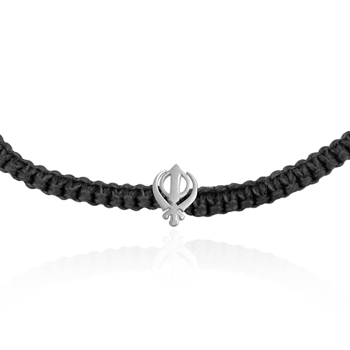 925 Sterling Silver Khanda Bracelet In Black Thread