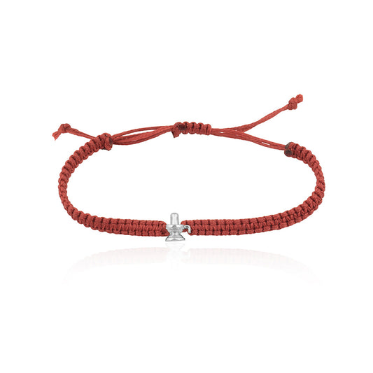 925 Sterling Silver Shivlinga Bracelet In Red Thread