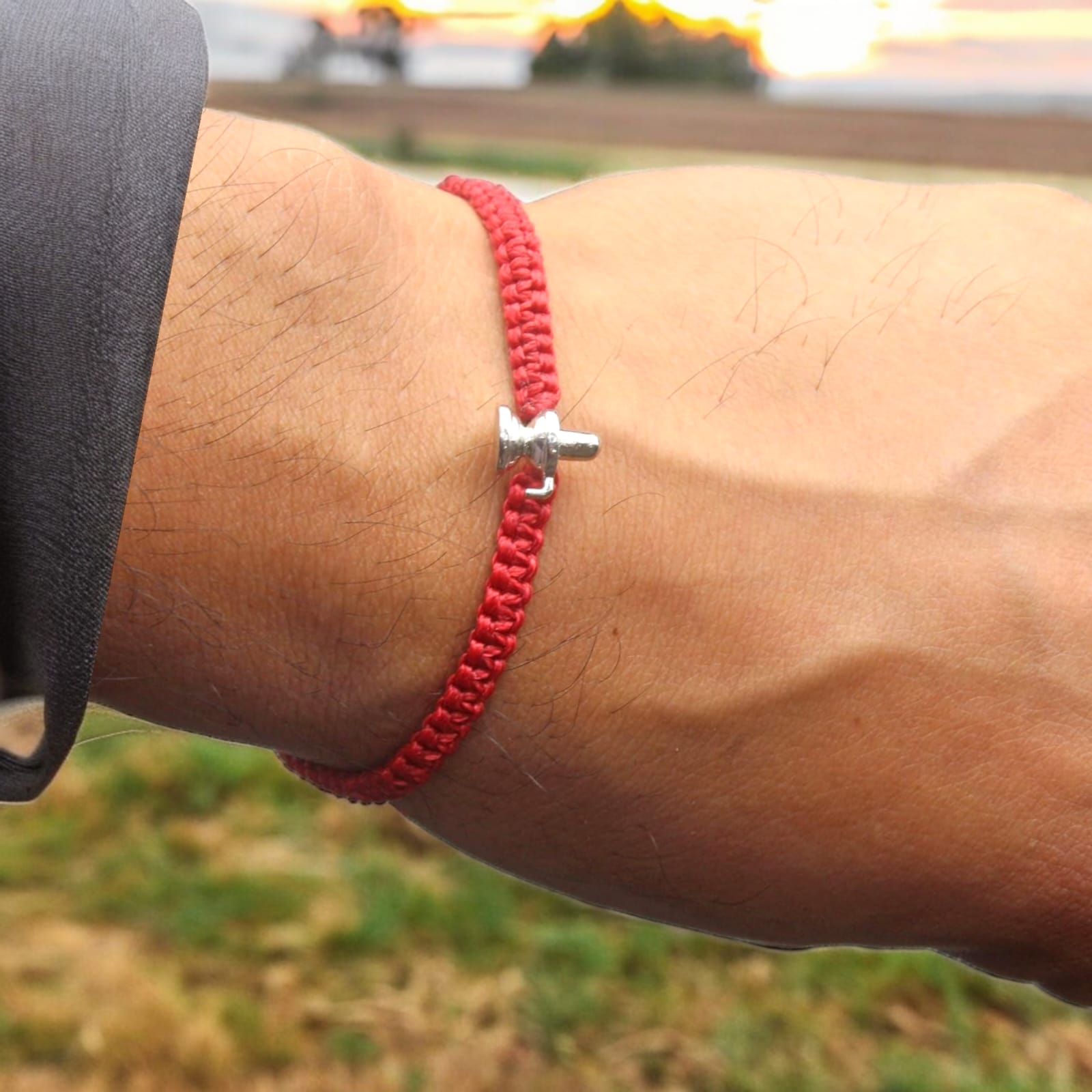 925 Sterling Silver Shivlinga Bracelet In Red Thread