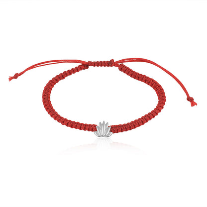 925 Sterling Silver Lotus Flower Bracelet in Red Thread