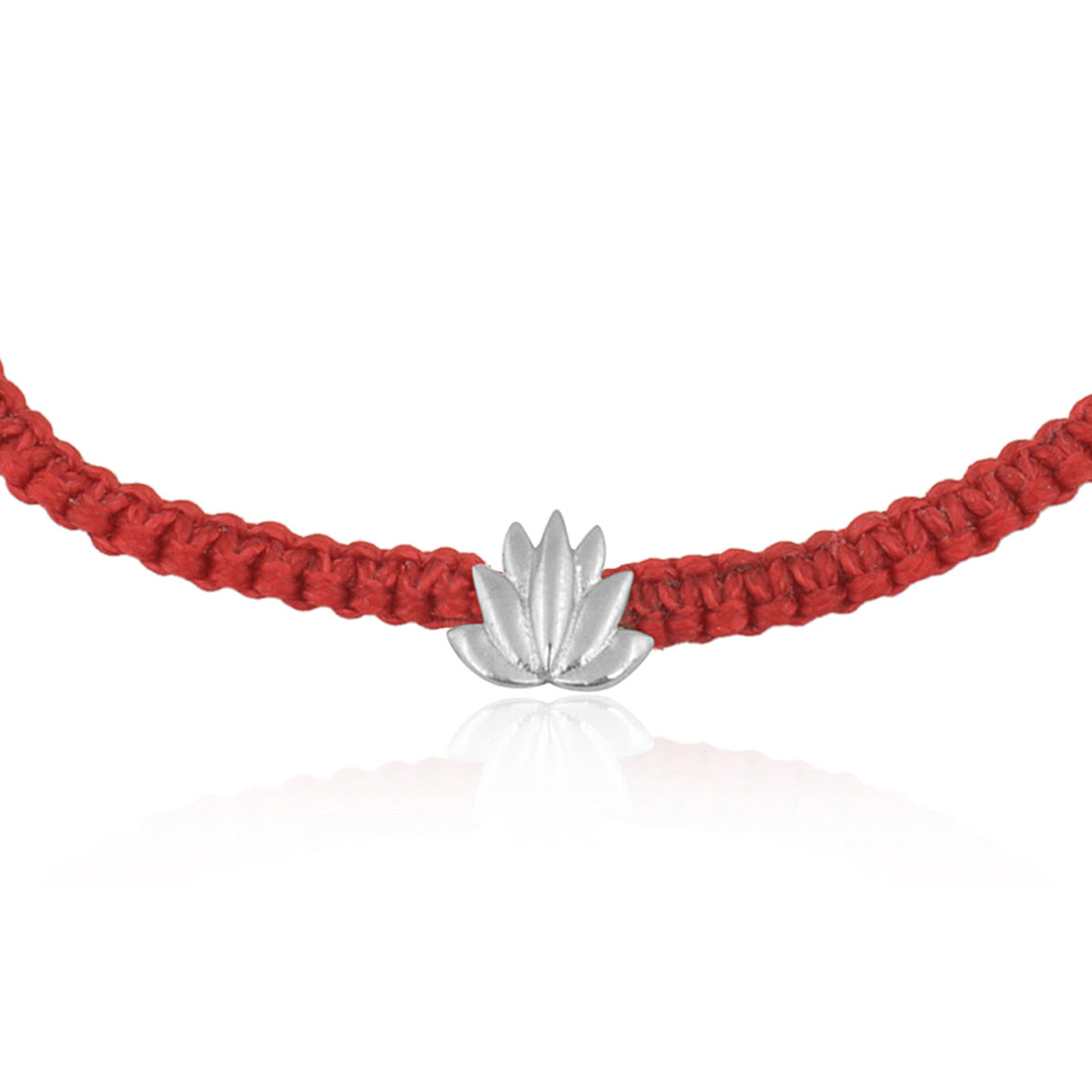 925 Sterling Silver Lotus Flower Bracelet in Red Thread