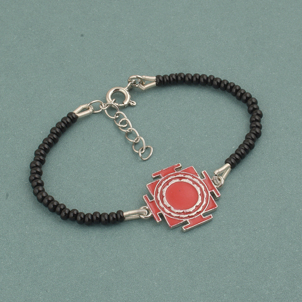 925 Sterling Silver Red Laxmi Yantra Nazariya For Kids