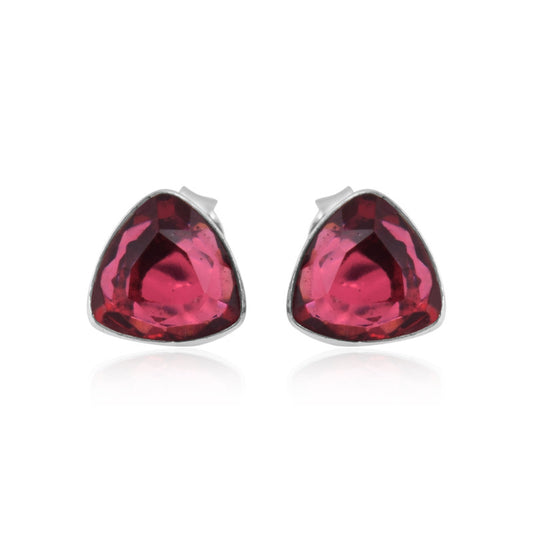 925 Sterling Silver Garnet Stone Triangle Shape Earring Studs For Girls And Women