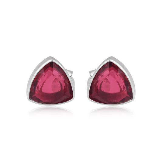 925 Sterling Silver Garnet Stone Triangle Shape Earring Studs For Girls And Women