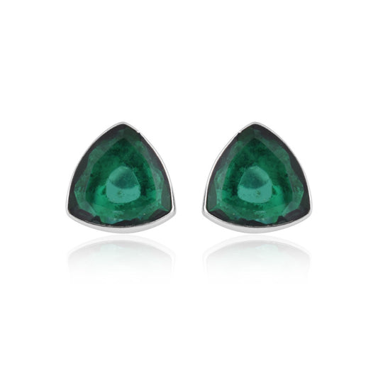 925 Sterling Silver Triangle Emerald Stone Earring Studs For Girls And Women