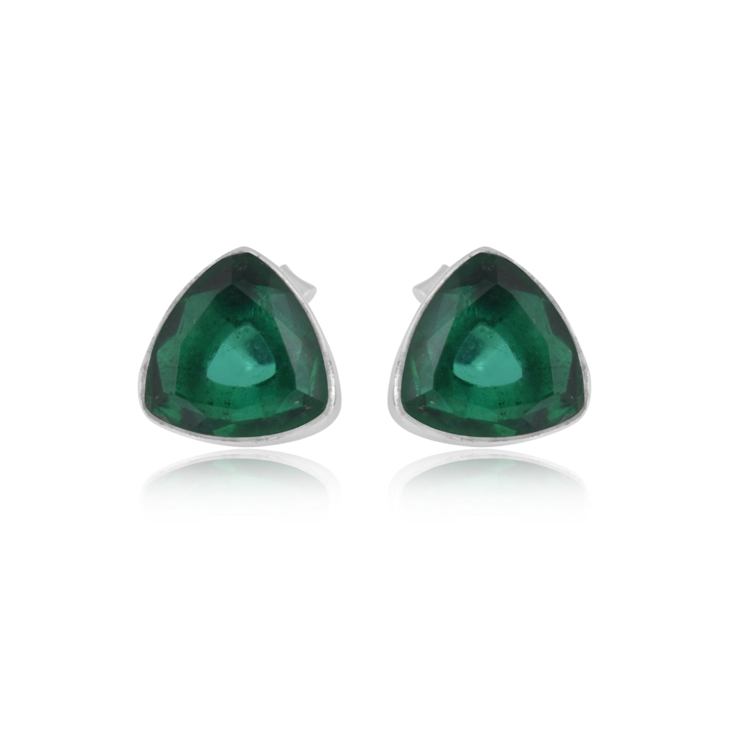 925 Sterling Silver Emerald Stone Triangle Shape Earring Studs For Girls And Women