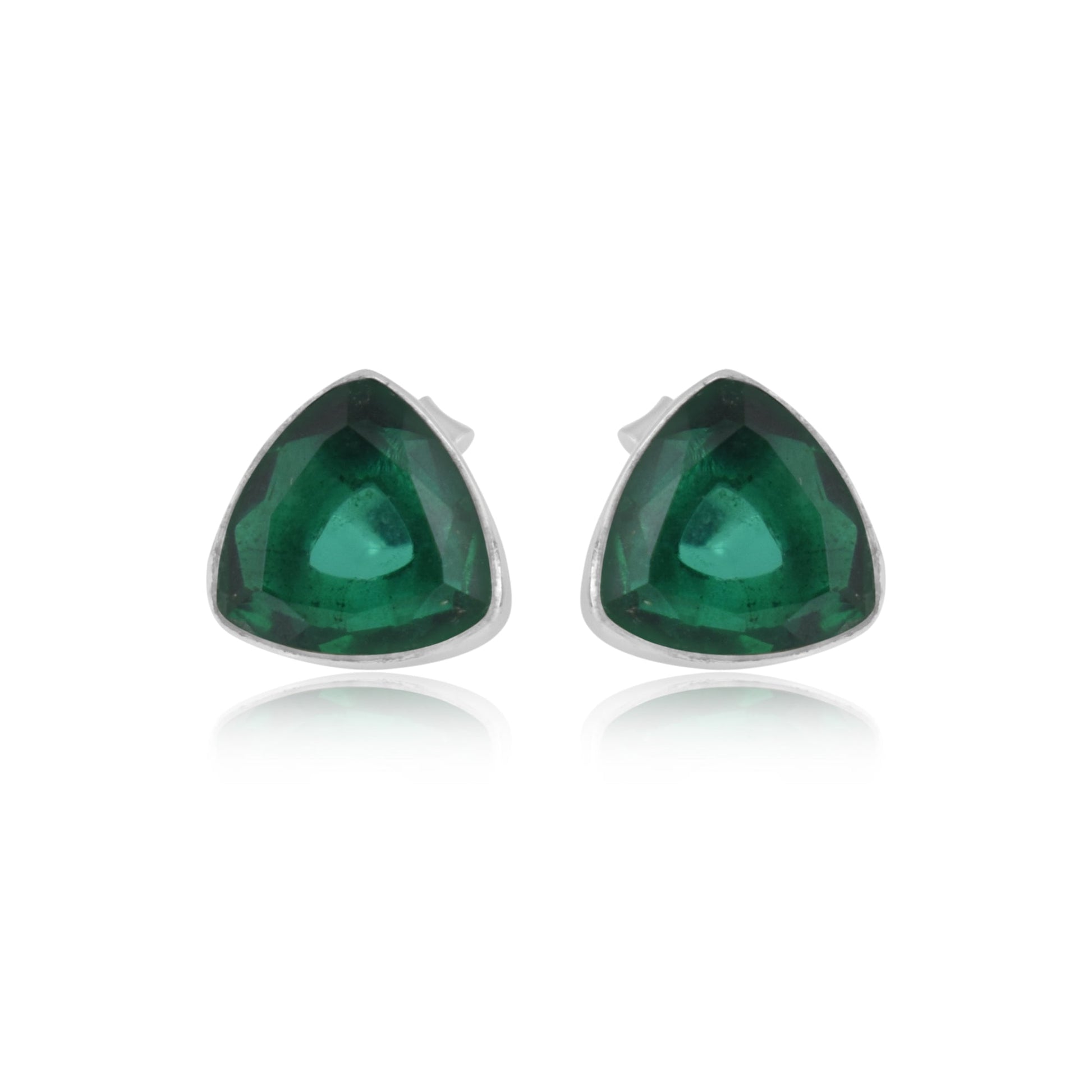 925 Sterling Silver Emerald Stone Triangle Shape Earring Studs For Girls And Women