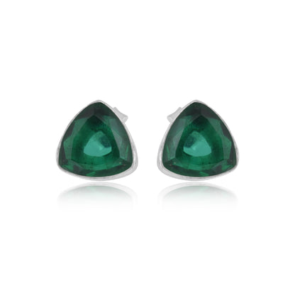 925 Sterling Silver Emerald Stone Triangle Shape Earring Studs For Girls And Women