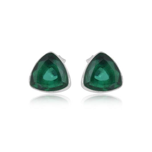 925 Sterling Silver Emerald Stone Triangle Shape Earring Studs For Girls And Women