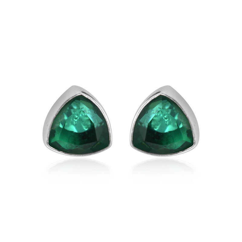 925 Sterling Silver Emerald Stone Triangle Shape Earring Studs For Girls And Women