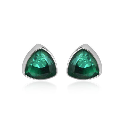 925 Sterling Silver Emerald Stone Triangle Shape Earring Studs For Girls And Women