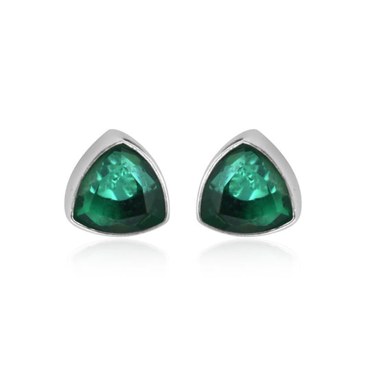 925 Sterling Silver Emerald Stone Triangle Shape Earring Studs For Girls And Women