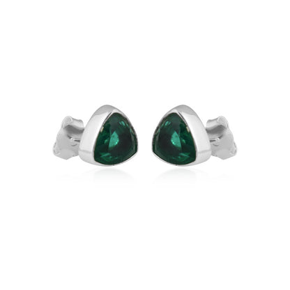 925 Sterling Silver Emerald Stone Triangle Shape Earring Studs For Girls And Women