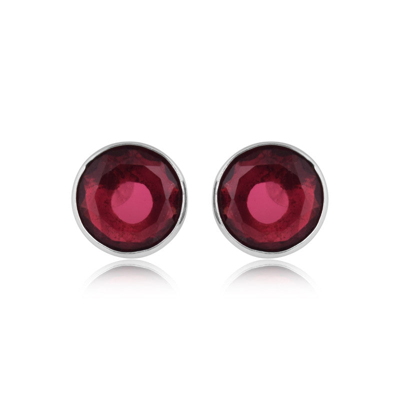 925 Sterling Silver Garnet Stone Round Shape Earrings For Girls And Women