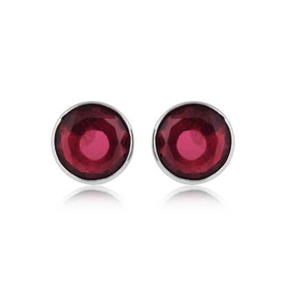 925 Sterling Silver Garnet Stone Round Shape Earrings For Girls And Women