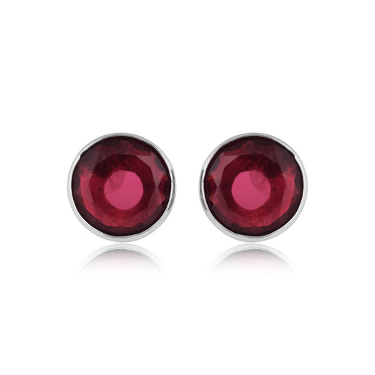 925 Sterling Silver Garnet Stone Round Shape Earrings For Girls And Women