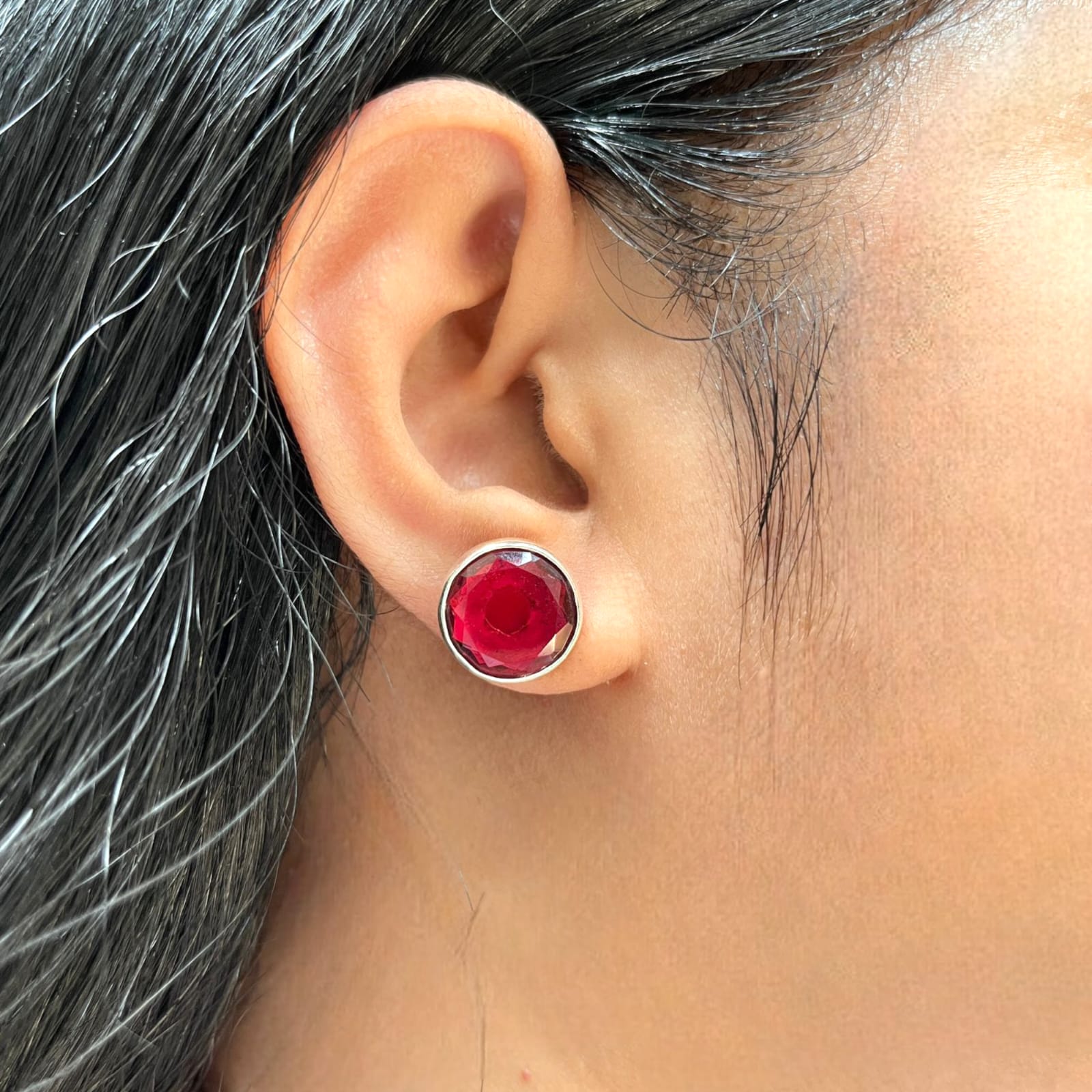 925 Sterling Silver Garnet Stone Round Shape Earrings For Girls And Women