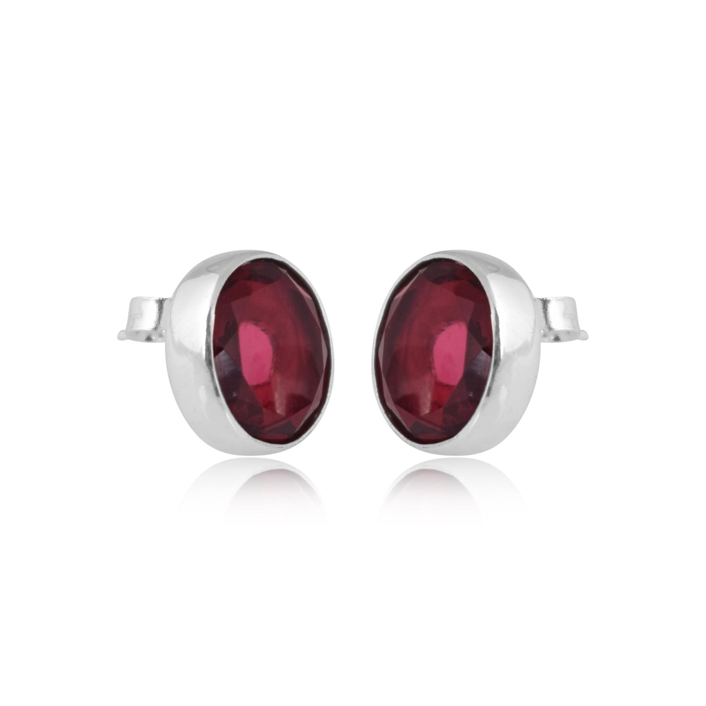 925 Sterling Silver Garnet Stone Round Shape Earrings For Girls And Women