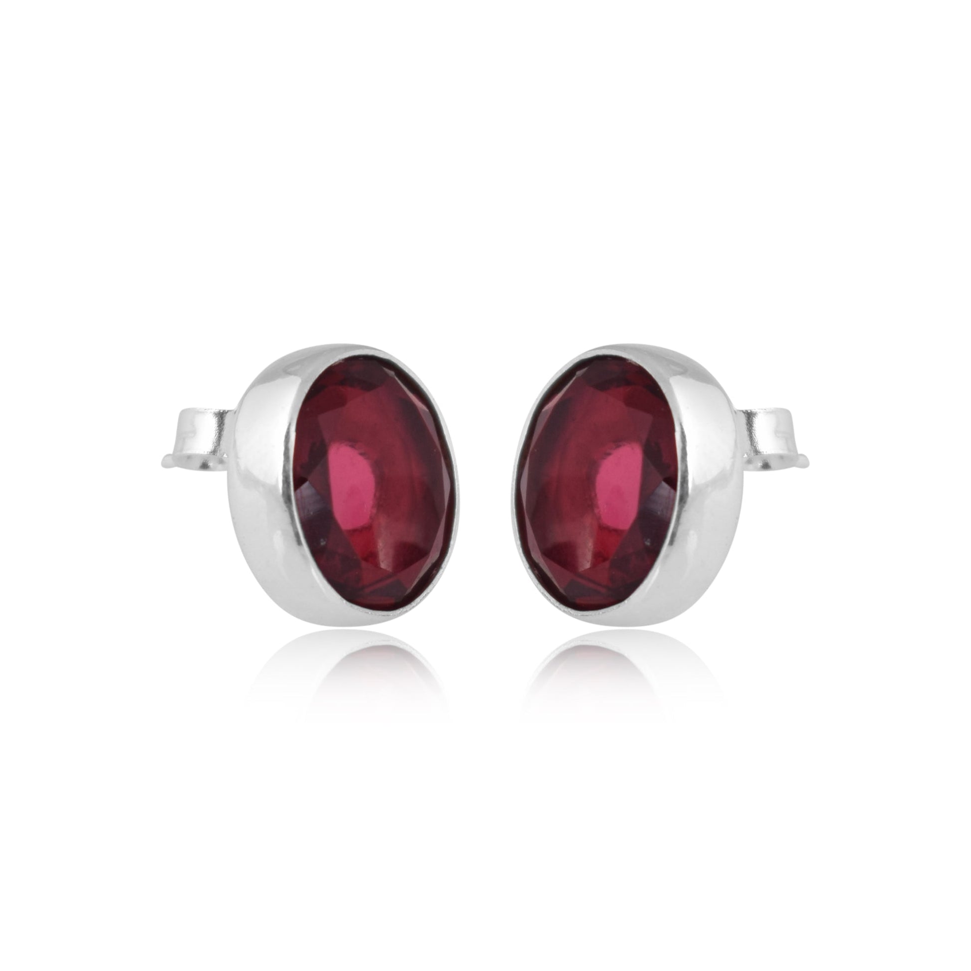 925 Sterling Silver Garnet Stone Round Shape Earrings For Girls And Women