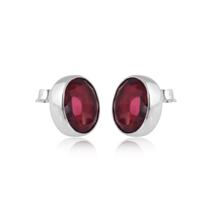 925 Sterling Silver Garnet Stone Round Shape Earrings For Girls And Women