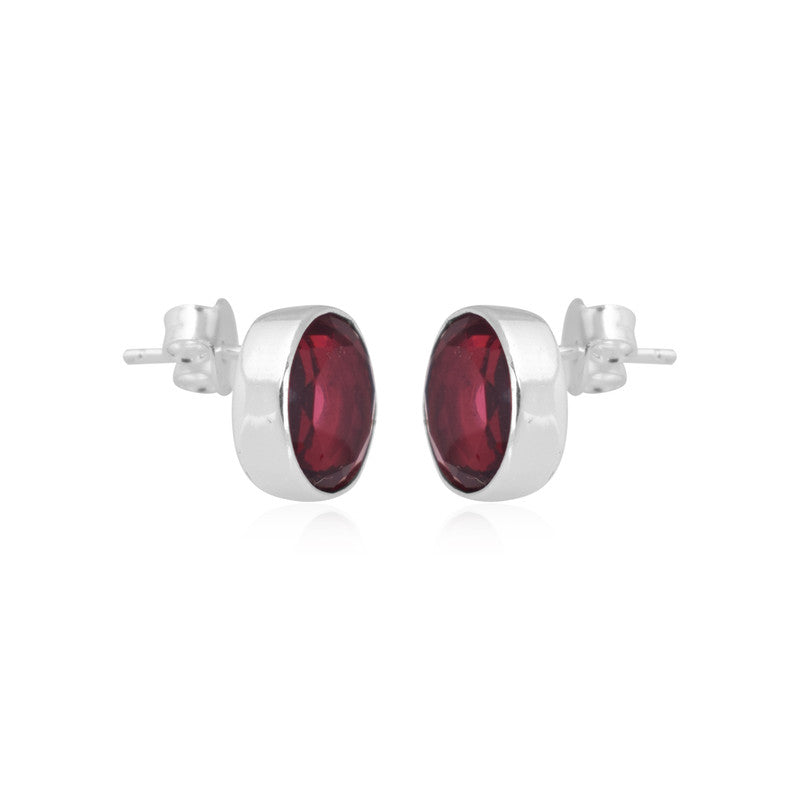 925 Sterling Silver Garnet Stone Round Shape Earrings For Girls And Women