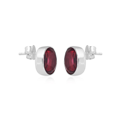 925 Sterling Silver Garnet Stone Round Shape Earrings For Girls And Women