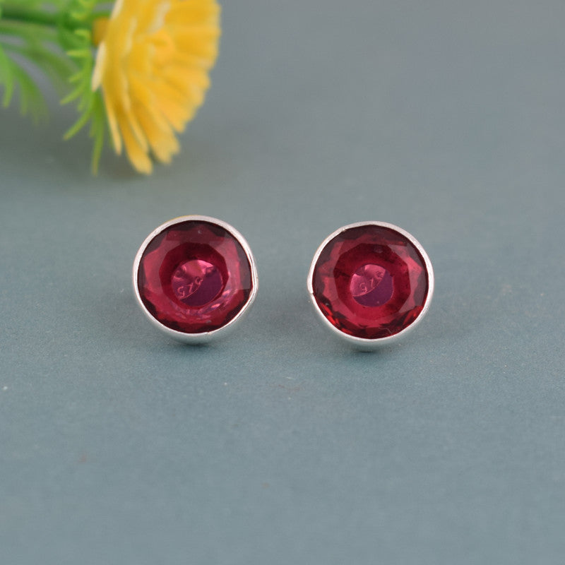 925 Sterling Silver Garnet Stone Round Shape Earrings For Girls And Women