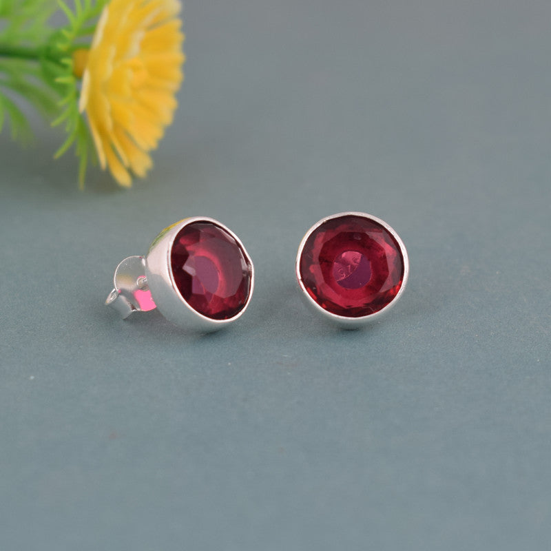 925 Sterling Silver Garnet Stone Round Shape Earrings For Girls And Women