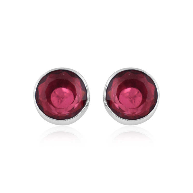 925 Sterling Silver Garnet Stone Round Shape Earrings For Girls And Women