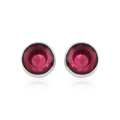 925 Sterling Silver Garnet Stone Round Shape Earrings For Girls And Women