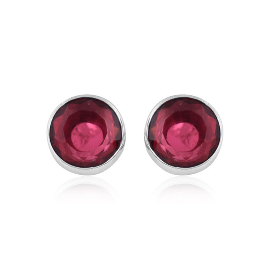 925 Sterling Silver Garnet Stone Round Shape Earrings For Girls And Women