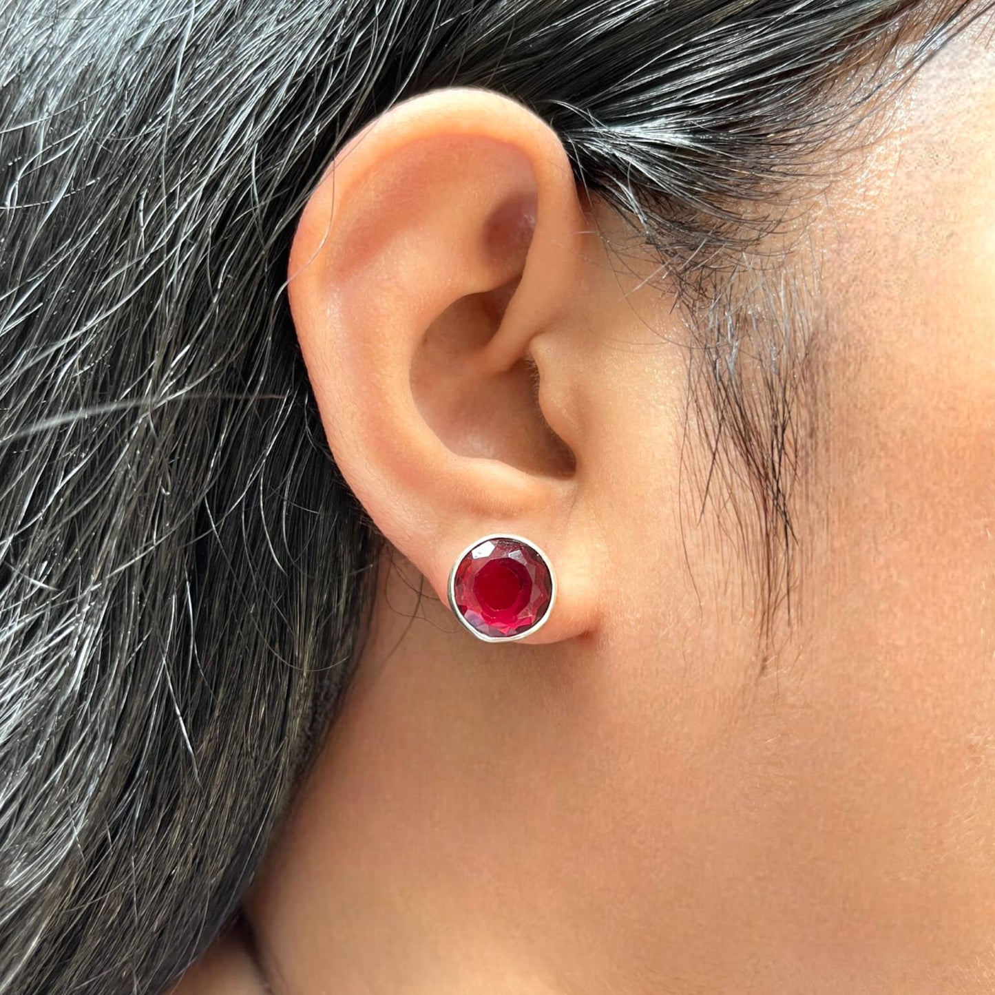 925 Sterling Silver Garnet Stone Round Shape Earrings For Girls And Women