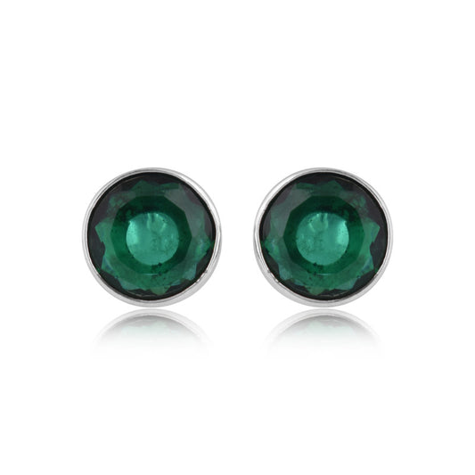 925 Sterling Silver Emerald Stone Round Shape Earring Studs For Girls And Women