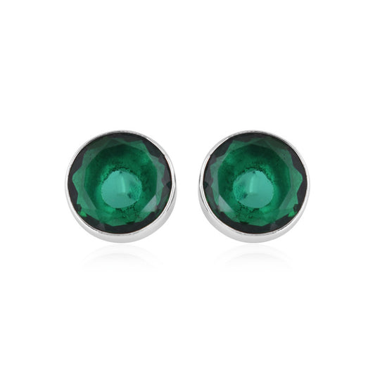 925 Sterling Silver Round Emerald Stone Earring Studs For Girls And Women