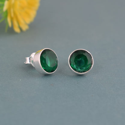 925 Sterling Silver Emerald Stone Round Shape Earring Studs For Girls And Women