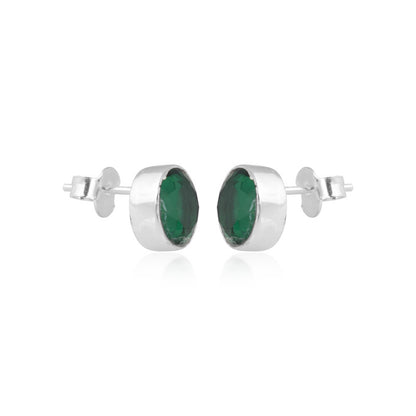 925 Sterling Silver Emerald Stone Round Shape Earring Studs For Girls And Women