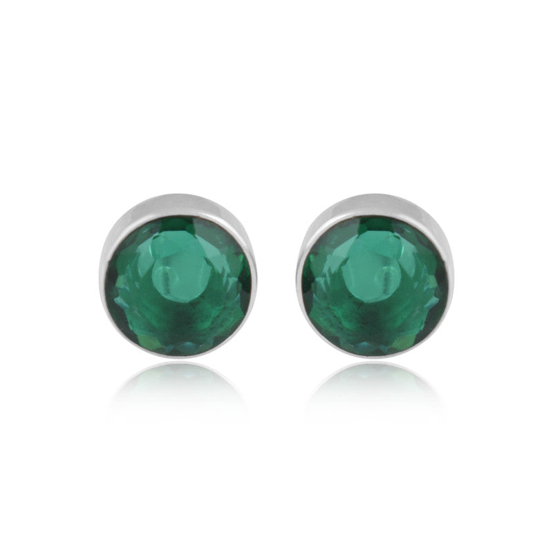 925 Sterling Silver Emerald Stone Round Shape Earring Studs For Girls And Women