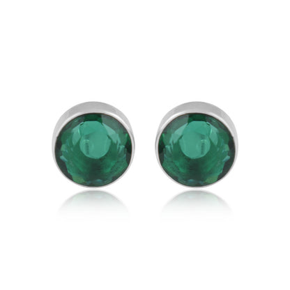 925 Sterling Silver Emerald Stone Round Shape Earring Studs For Girls And Women