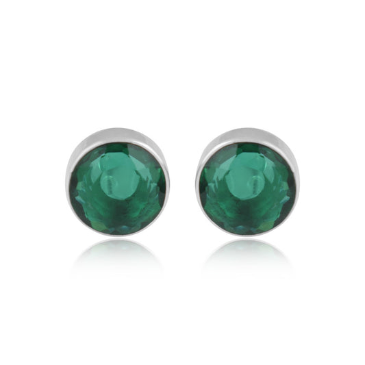 925 Sterling Silver Emerald Stone Round Shape Earring Studs For Girls And Women