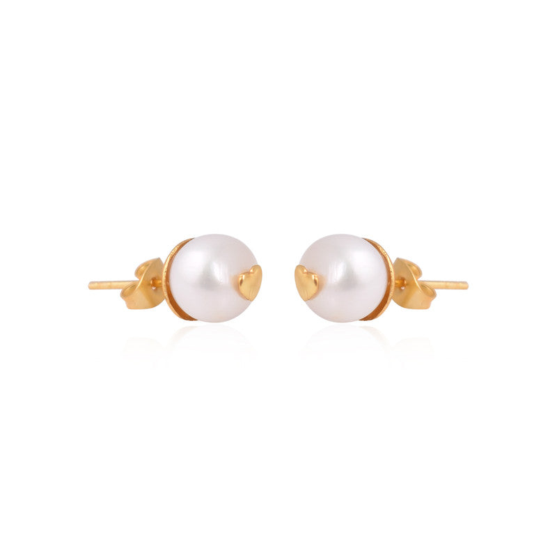 925 Sterling Silver White Pearl Earring With Golden Heart For Girls And Women