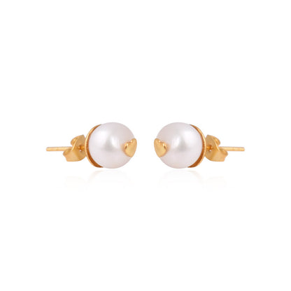 925 Sterling Silver White Pearl Earring With Golden Heart For Girls And Women